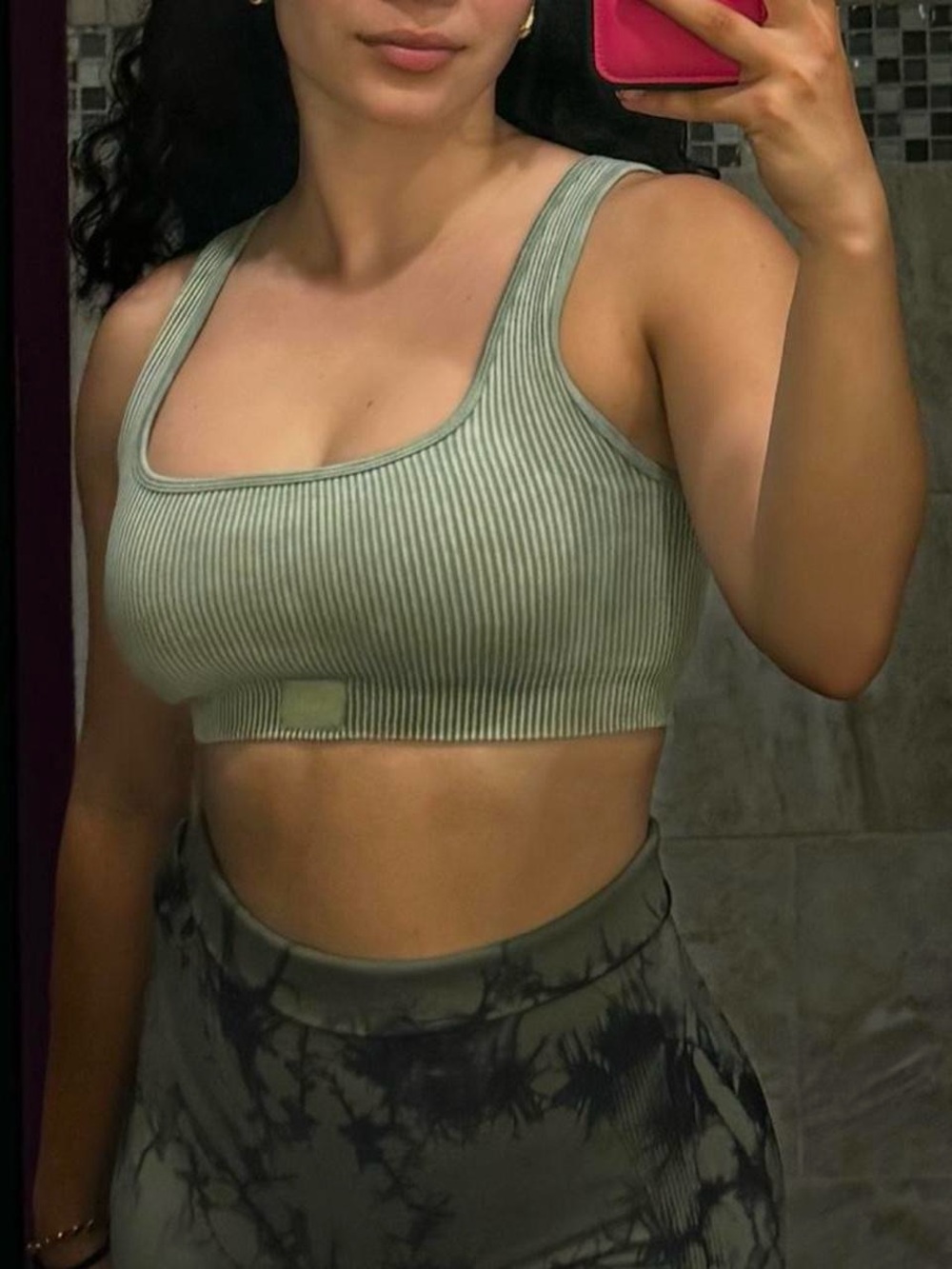 Ribbed Square-Neck Crop Top in Sage Green